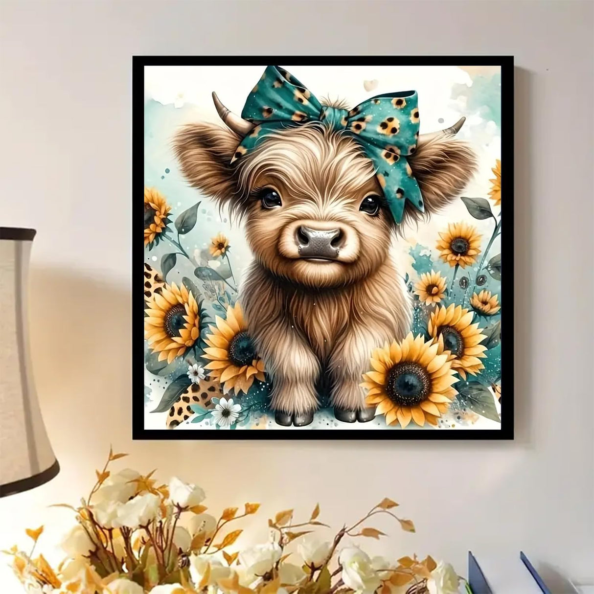 Diamond Art Painting Kits for Adults, Cow 5D Diamond Painting Dots Art Kits for Adults Beginner, DIY Highland Cow Full Round Gem Crystal Art Paint by Diamond, Home Wall Decor 12 x 12 in BYGFHLYW