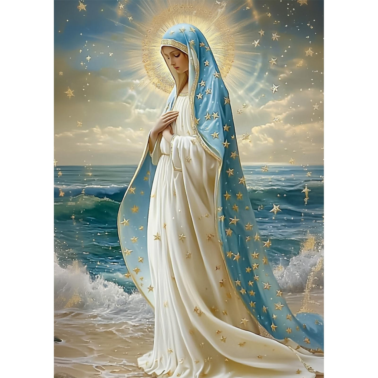 Lxmsja Our Lady of The Starry Sea Diamond Art Kits for Adults, Ocean Diamond Painting Kits for Beginners, 5D DIY Full Drill Gem Art Crafts for Adults, Home Wall Decor 12x16 inch Lxmsja