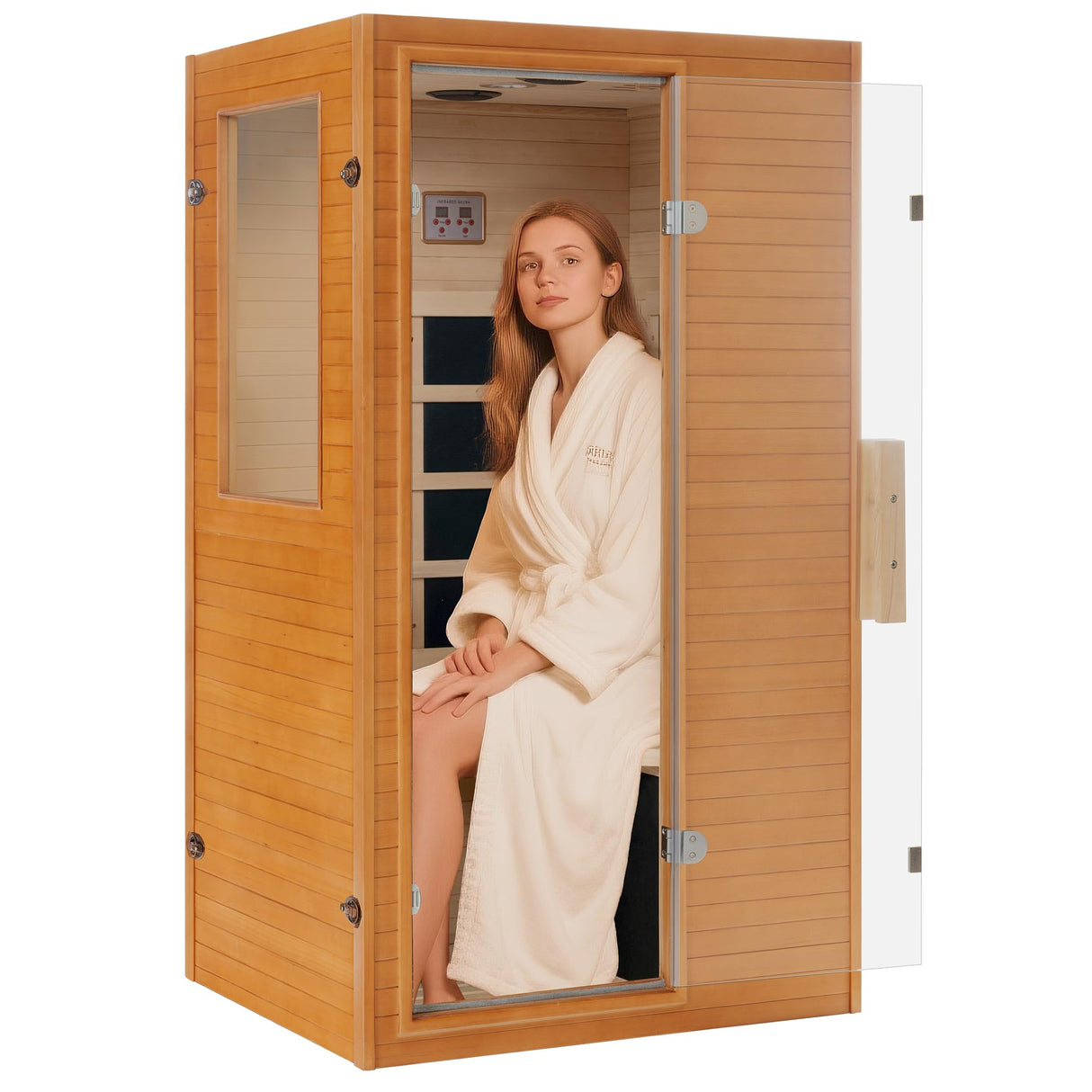 Real Relax Infrared Home Sauna, 1 Person Far Infrared Saunas for Home, Canadian Hemlock Wooden Indoor Sauna Room with LCD Control Panel, Bluetooth Speakers Real Relax