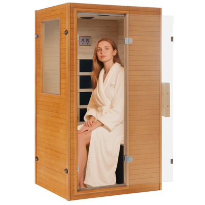 Real Relax Infrared Home Sauna, 1 Person Far Infrared Saunas for Home, Canadian Hemlock Wooden Indoor Sauna Room with LCD Control Panel, Bluetooth Speakers