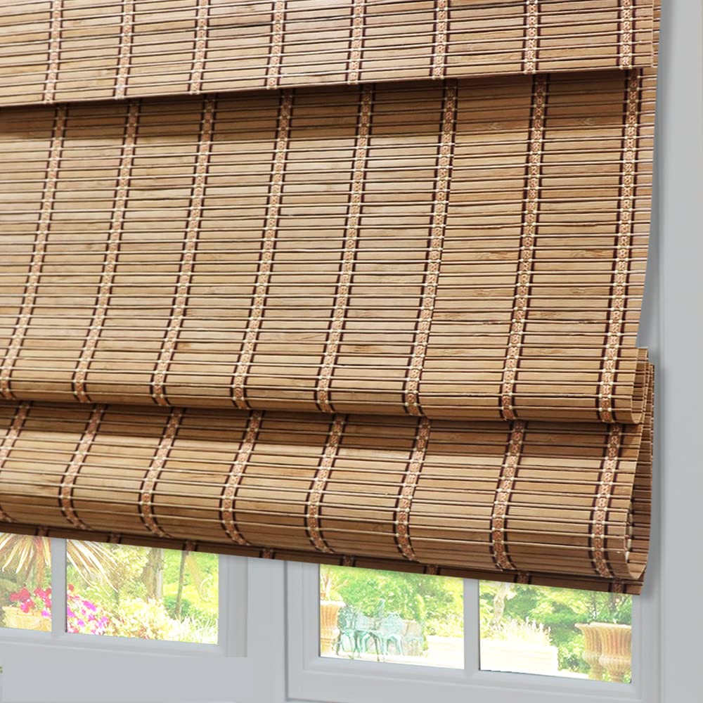LANTIME Wood Window Roman Shades, Lined Blackout Bamboo Roman Shades Blinds, Easy Installation for Home and Garden, Pattern 1 LANTIME