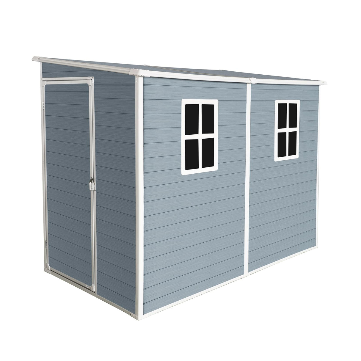 KUIKUI 8x4ft Shed with Floor Included, Outdoor Storage Plastic Resin Lean to Shed with 2 Windows and Lockable Door, Backyard Storage Sheds for Garden Tools, Bike, Grey KUIKUI