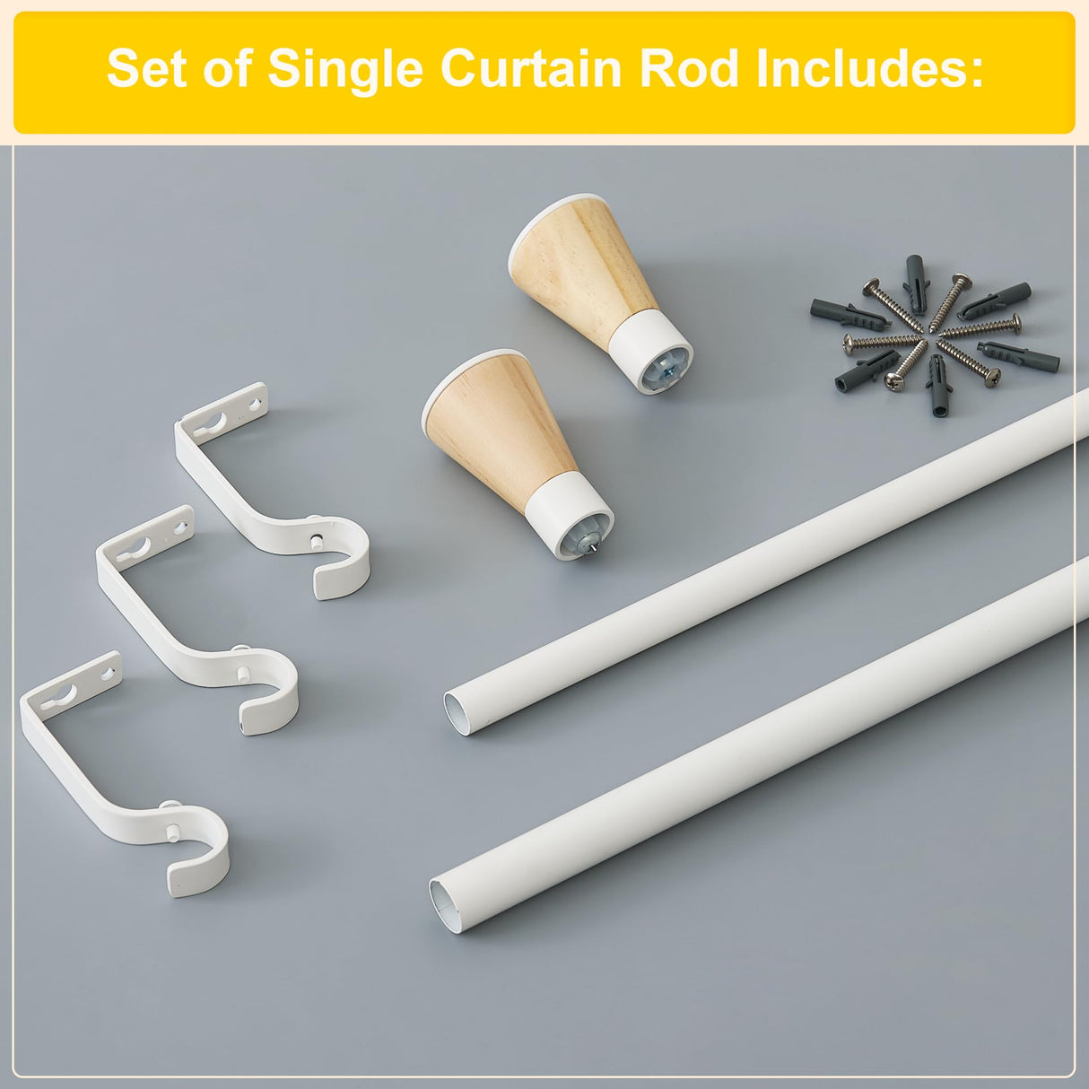 NICETOWN Curtain Rod with Wooden Taper Ends for Windows, 3/4 Inch Diameter 48-86 inches Long Drapery Window Curtain Rod Set, Modern Drapery Treatment Window Curtain Rod with Adjustable Design, White NICETOWN