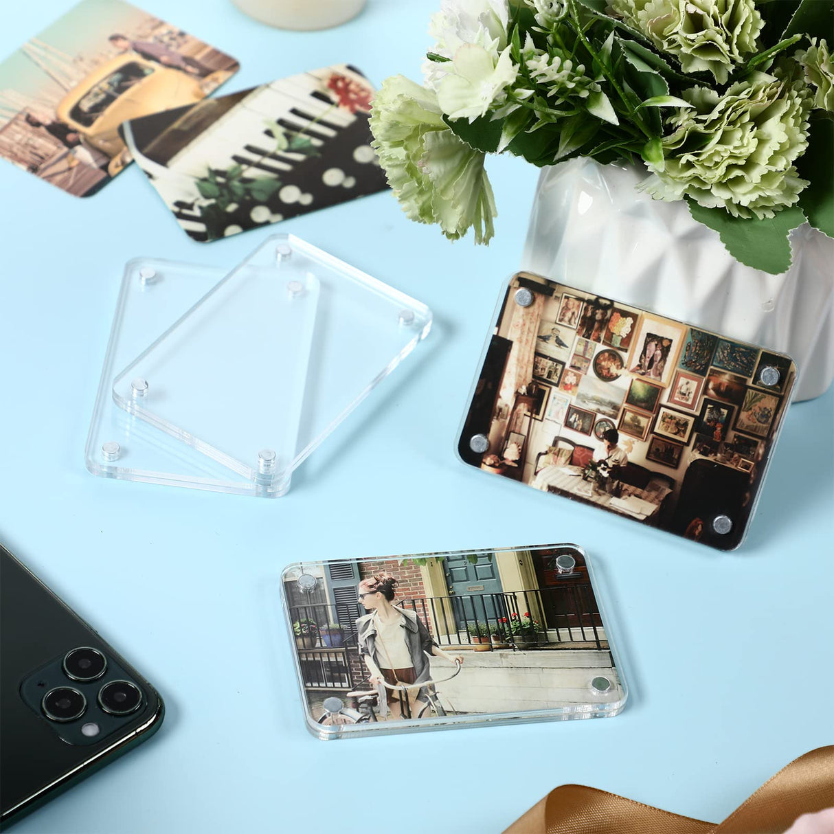 Remerry 24 Pcs Acrylic Magnetic Photo Frame Mini Picture Frame Double Sided Clear Fridge Magnetic Photo Display Frame for Film Photos Cards Stamp Gift for Family Friend Christmas (2.36 x 3.5 Inch) Remerry
