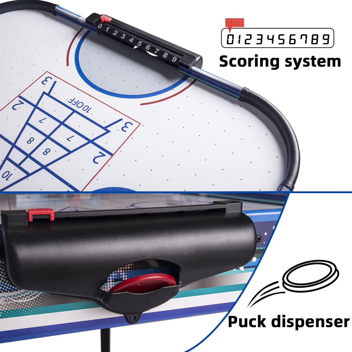 48" Air Hockey Game Table, Powered Ice Hockey Game Table Combines Bowling and Shuffleboard, Arcade Games Machines for Home with Round Corner Hyner