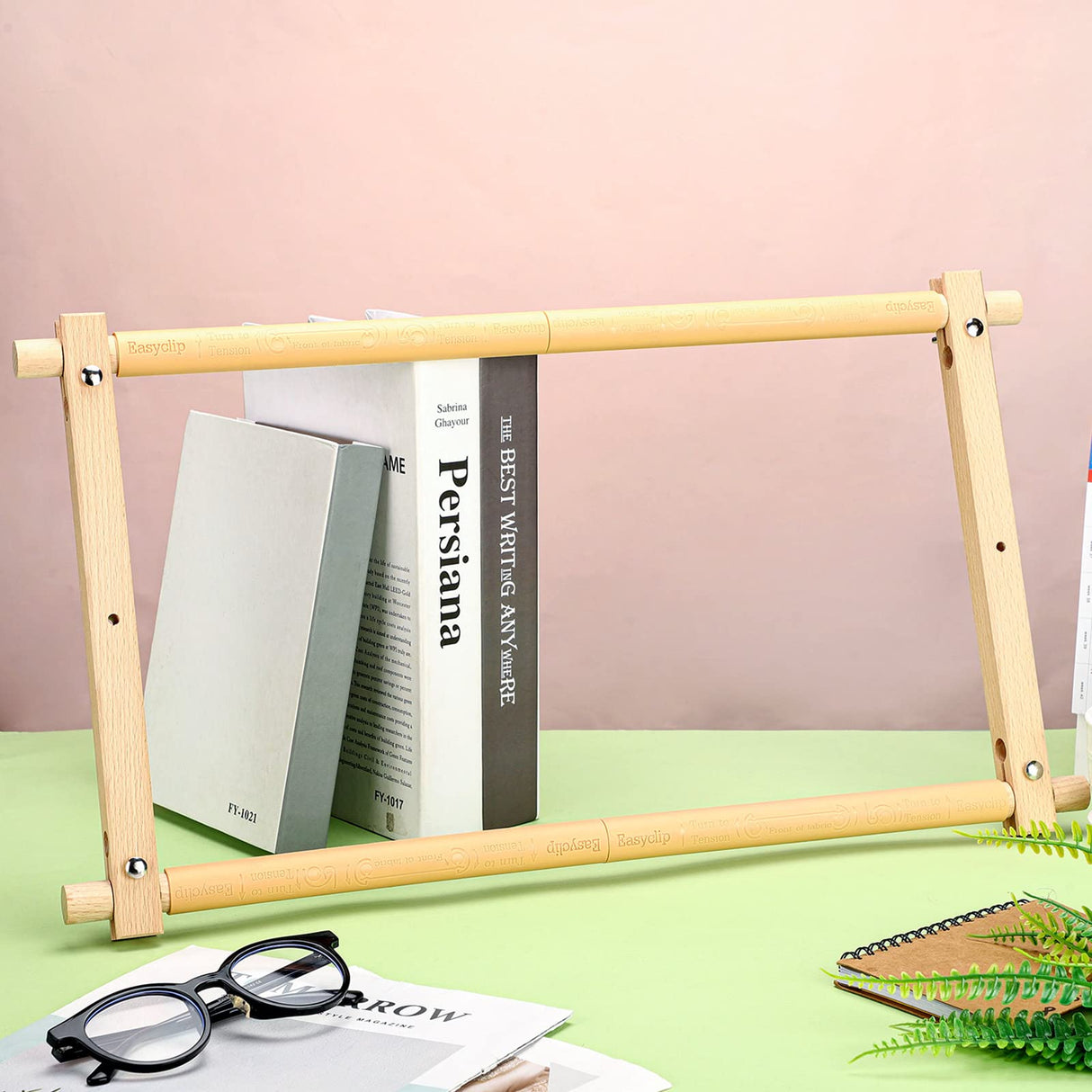 Needlepoint Embroidery Tapestry Scroll Frame Cross Stitch Frame Wooden Needlepoint Stretcher Wood Needlework Quilting Hoop Stand Stitching Holder Tool for Sewing, 12 x 21 Inch Yookeer