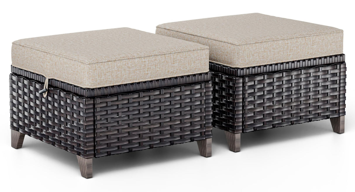 MaxMulti Patio Ottomans Set of 2, Outdoor Wicker Footrest with Thickened Cushions, Outdoor Rattan Ottoman for Porch, Backyard and Deck (Beige) MaxMulti