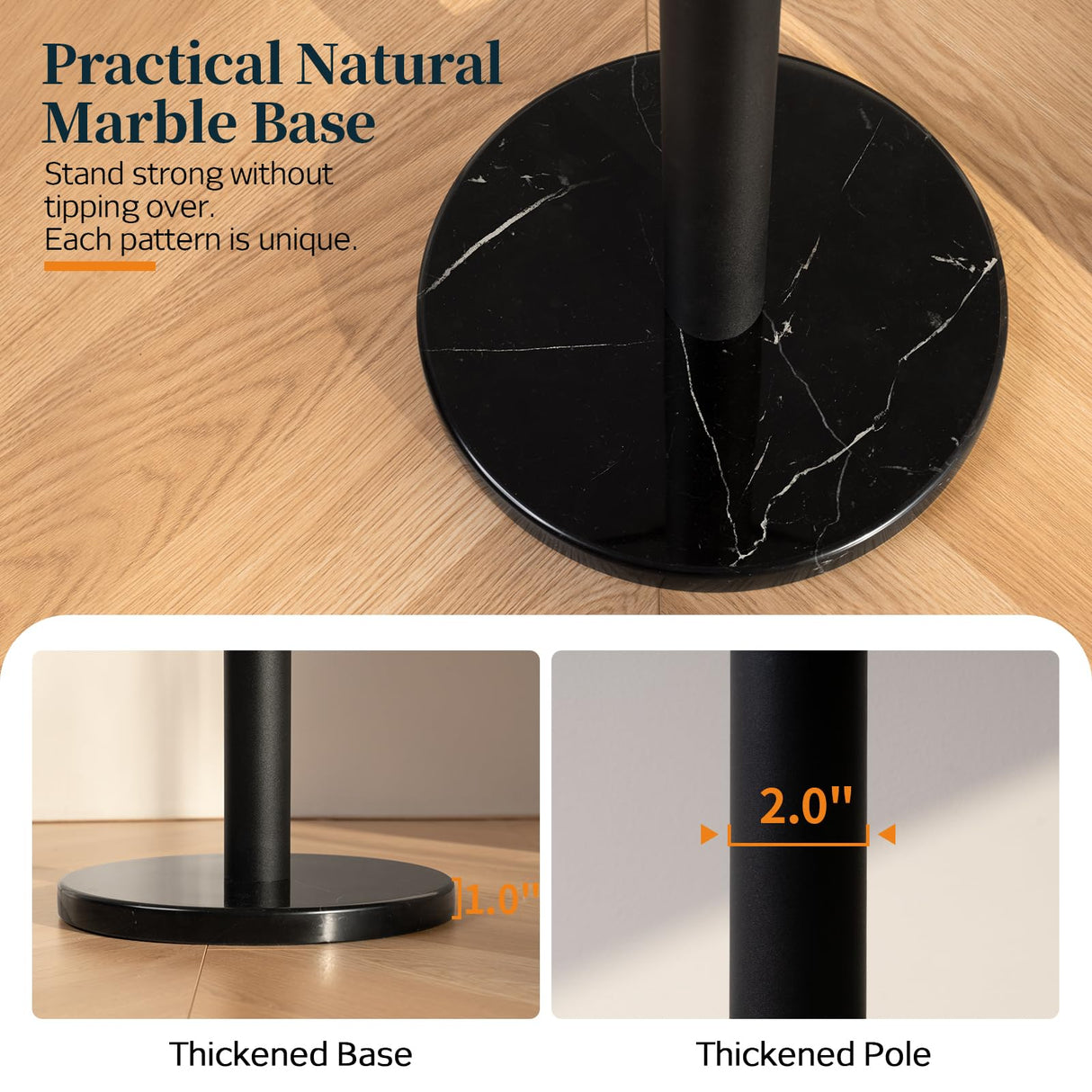 Yoobure Metal Coat Rack Freestanding with Marble Base, Coat Tree with 12 Hooks & Umbrella Holder, Coat Hanger Stand for Corner Entryway Bedroom Office, Heavy Duty Coat Rack Stand for Clothes Hats Bags Yoobure