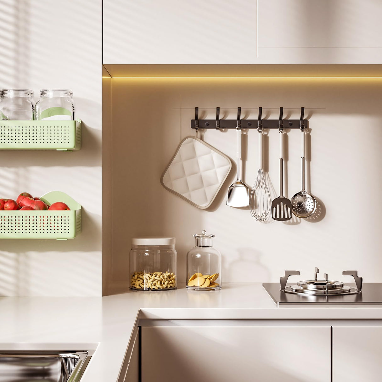 Infixtree 2 Pack Coat Rack Wall Mount, All Metal Wall Hooks for Hanging, Wall Hat Rack with 6 Dual Hooks, Black Coat Hooks for Hat Towel Purse Backpack Baseball Cap Infixtree