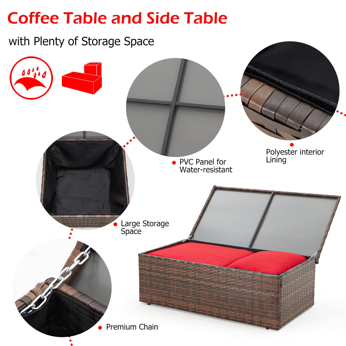 AECOJOY 7 Pieces Patio Furniture Set with Two Storage Boxes, Outdoor Wicker Sectional Sofa, All-Weather Rattan Conversation Set for Garden, Backyard, Red Cushion&Brown Rattan AECOJOY