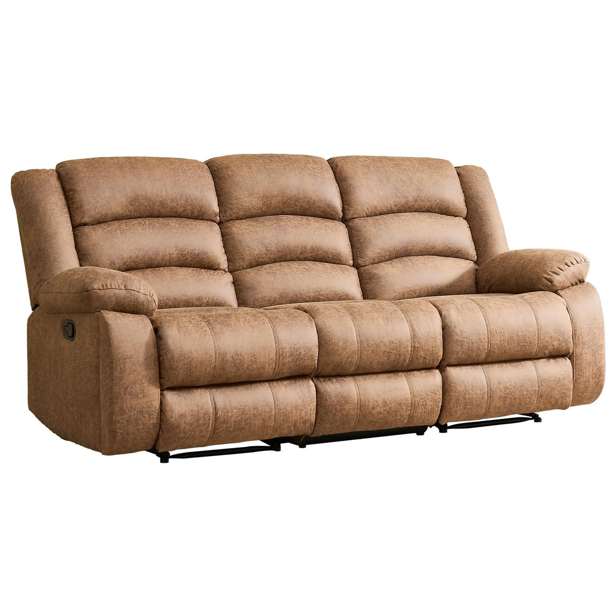 EBELLO Faux Leather Manual Reclining Sofa with 2 Concealed Cup Holders,Overstuffed Armrest 3 Seat Recliner Sofa, Couch for Living Room, Bedroom, Meeting Room, Light Brown(Sofa) EBELLO