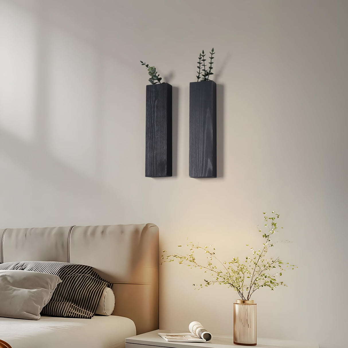 Wood Wall Planter Indoor, Farmhouse Wall Hanging Decor Pocket Planter Vase for Indoor Fake Plants Greenery,Dried Flowers, Wall Plant Holder (4, Black) BlueMake