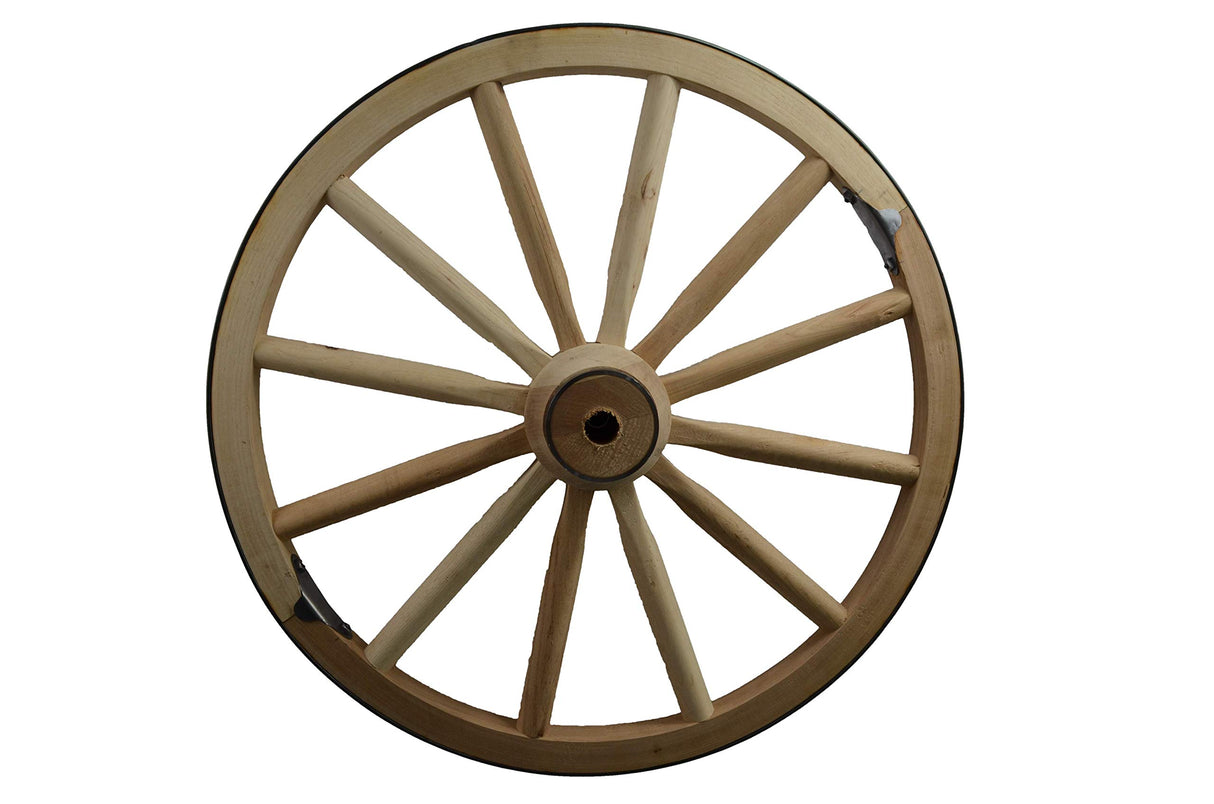 Amish Wares Decorative - Wood Wagon Wheel - 24 Inch x 2 Inch Steam Bent Hickory Wagon Wheel with Wooden hub Amish Wares