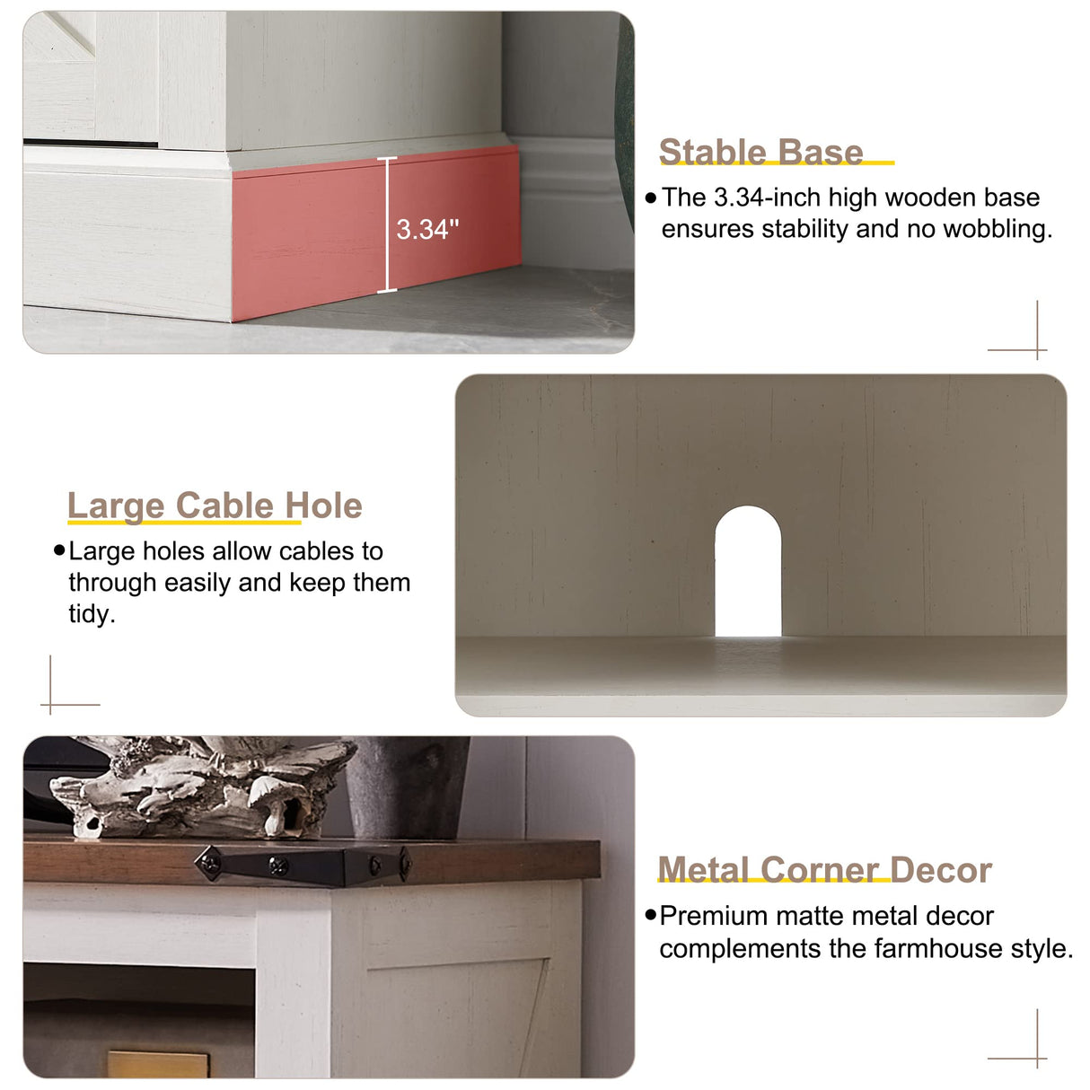 OKD Farmhouse TV Stand for 65+ Inch TV, 33" Tall Highboy Entertainment Center w/Sliding Barn Door, Rustic Media Console w/Storage Shelves, Wood Television Stand for Living Room, Antique White OKD