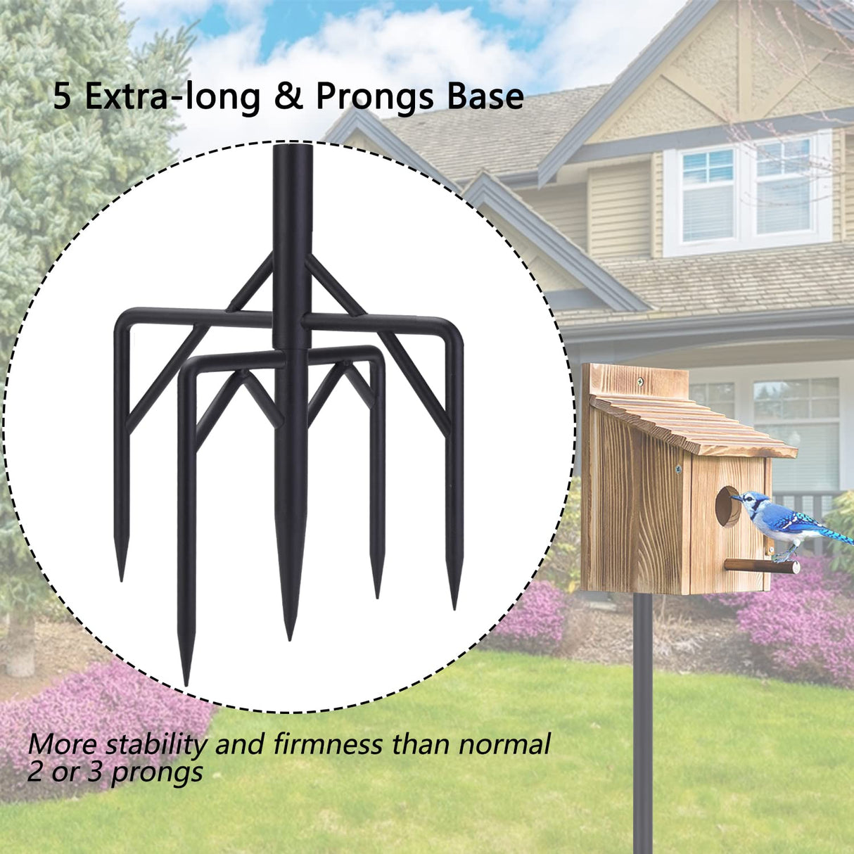 Bird Feeder Pole Kit 79 Inch,Bird House Pole for Outdoors Heavy Duty,5 Base Prongs Adjustable Bird Feeder Stand for Bird House RINLAIN
