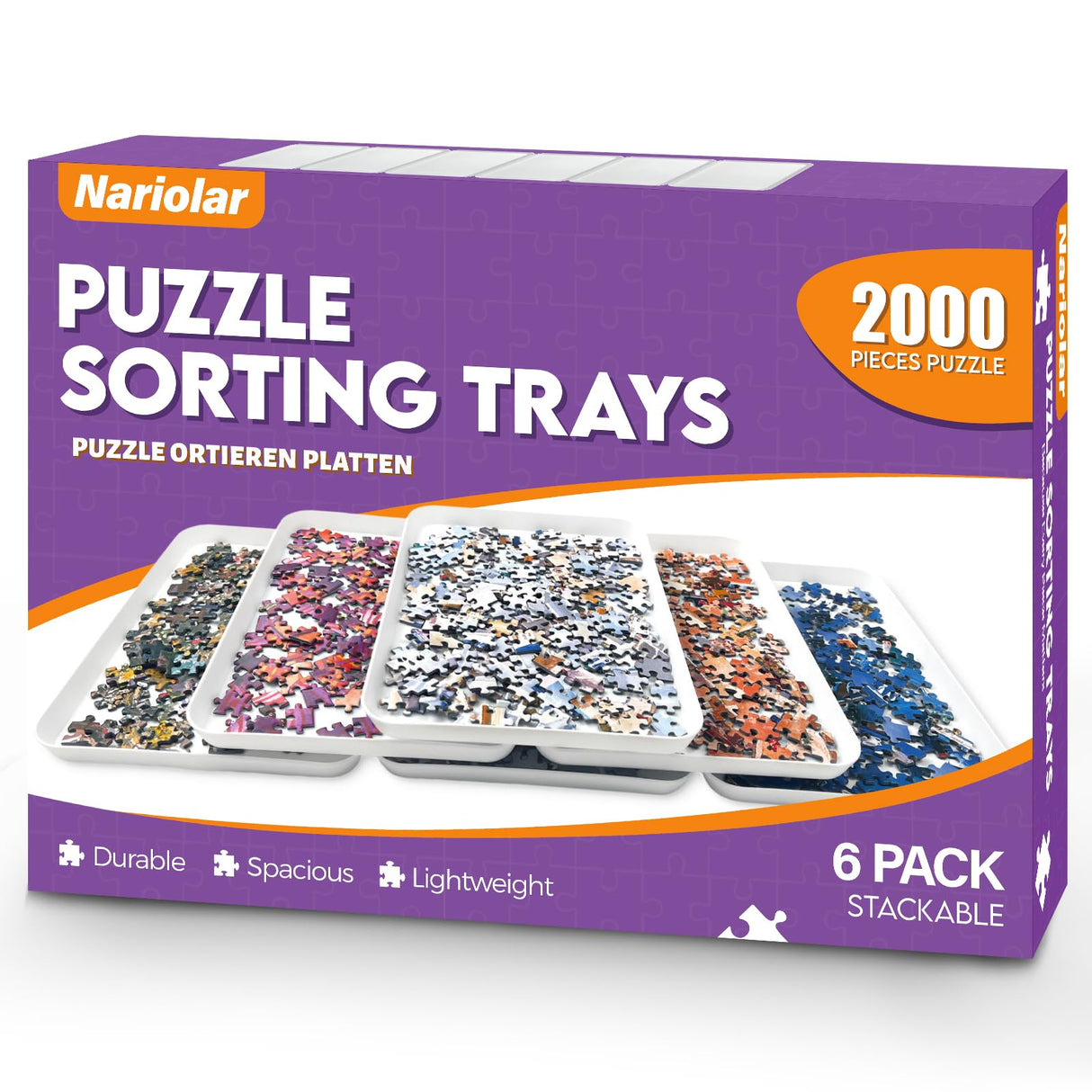 Nariolar 11.5 x 8.3 in Puzzle Sorting Trays Stackable, 6-Pack Puzzle Piece Sorter Trays for 1000/1500/2000 Pieces Nariolar