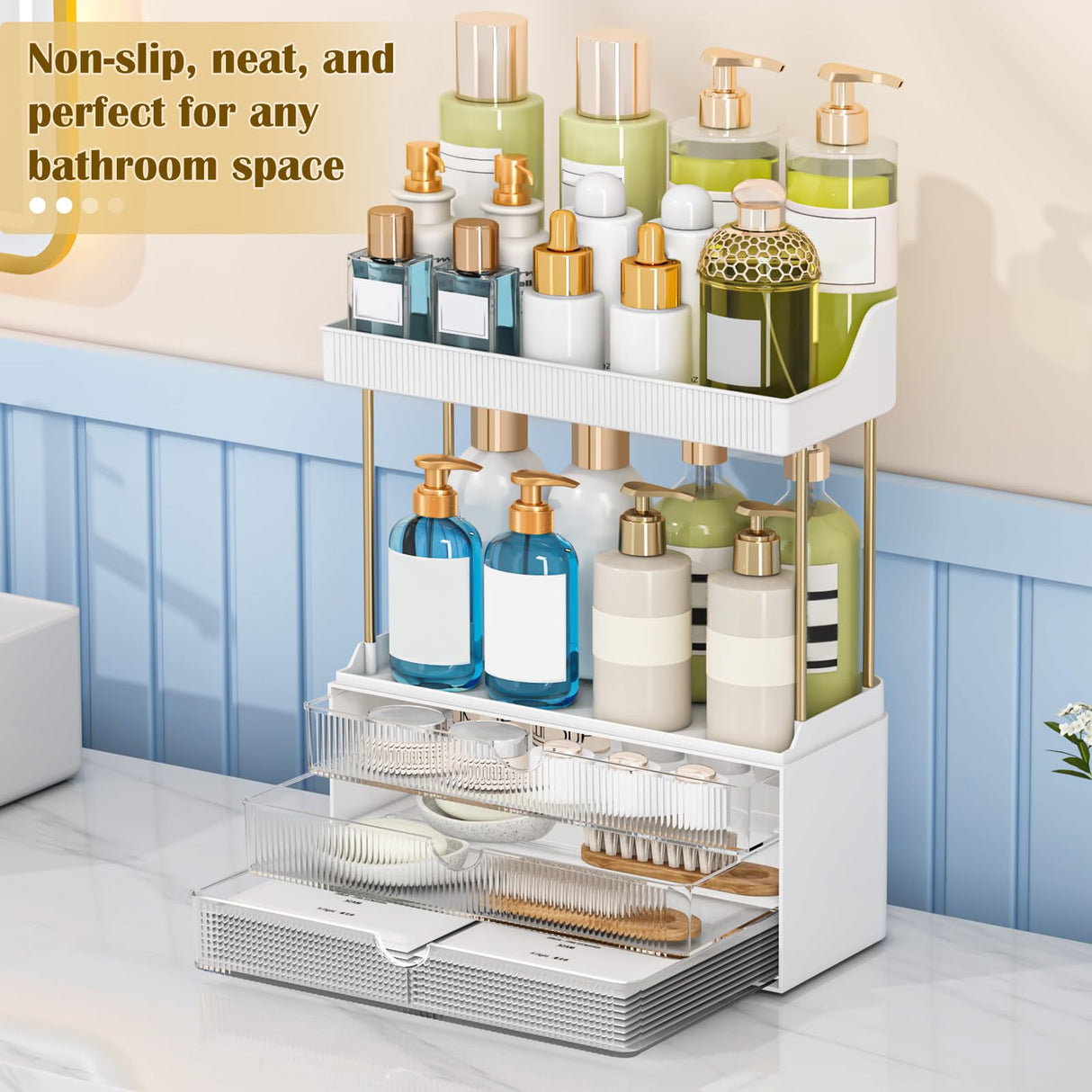 caktraie 5 Tiers Bathroom Counter Organizer - 3 Drawers Makeup Organizer, Cosmetic Storage Drawer for Dresser Countertop and Bathroom Vanity for Large Skincare, Perfume, Clear caktraie