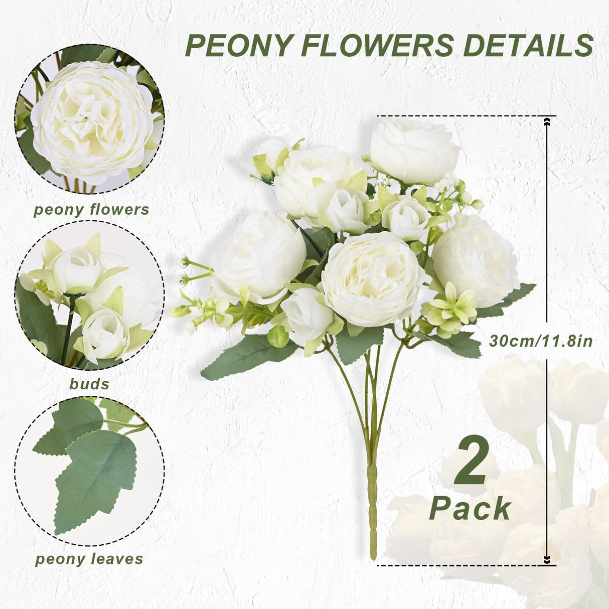 MARTINE MALL 2 Packs Peonies Artificial Flowers, White Artificial Peonies, Silk Peonies Flowers Fake Peonies Artificial Flowers Peonies Bouquet for Centerpiece Table Wedding Party Home Decor MARTINE MALL