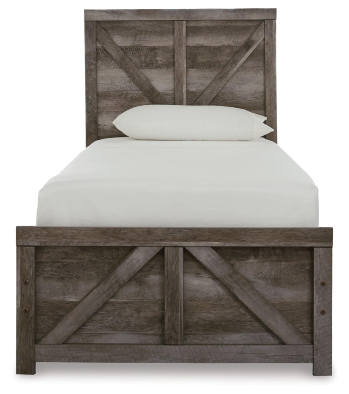 Signature Design by Ashley Wynnlow Rustic Twin Crossbuck Panel Bed with Metal Slats, Foundation or Box Spring Needed, Gray Signature Design by Ashley