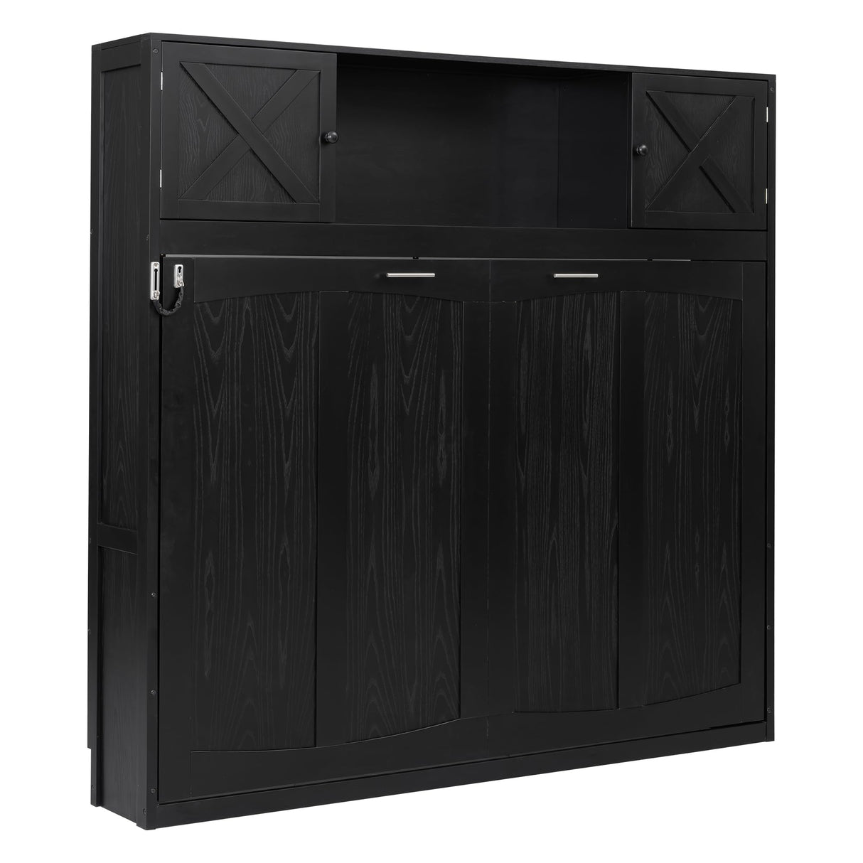 TCMILA Full Size Murphy Cabinet Bed with Storage Shelf and Cabinet Built-in Door, Folded Horizontal Murphy Hidden Dresser Bed, No Box Spring Needed, Black TCMILA