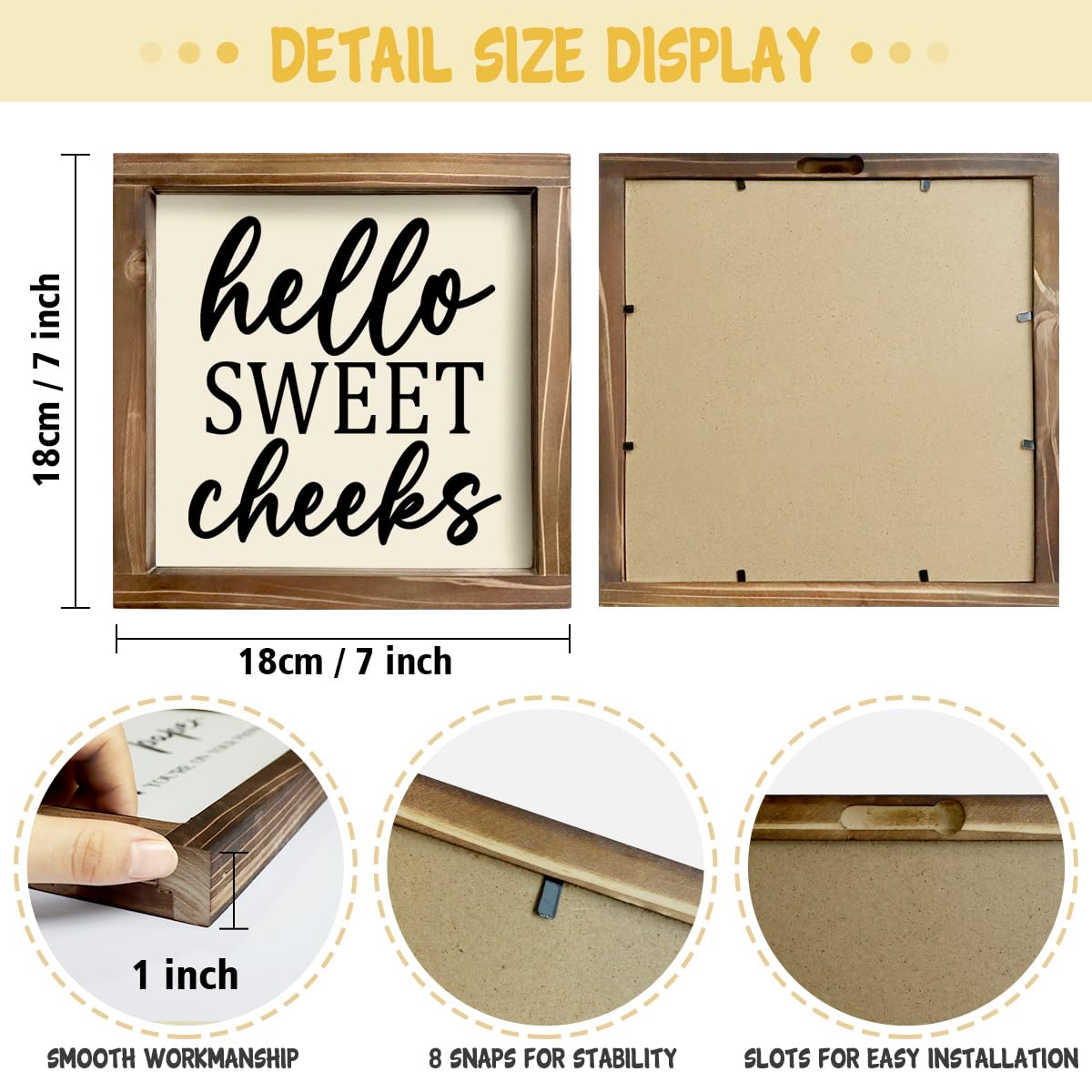 Kas Home Rustic Farmhouse Bathroom Decor - Cute 'Hello Sweet Cheeks' Wooden Sign, Funny Wall Hanging Plaque for Restroom, Toilet Shelves Accessory, Ideal for Apartment & Home Kas Home