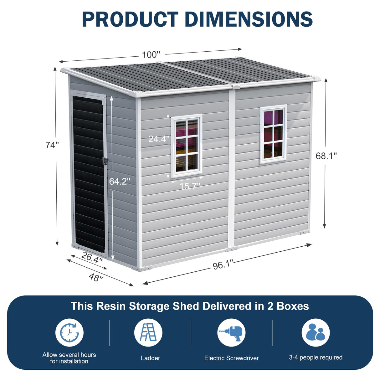 CDCASA 4x8 FT Resin Lean to Shed, Waterproof Outdoor Storage Shed with Floor and Adjustable Openable Windows,Outside Plastic Tool Shed for Backyard Garden Patio Lawn CDCASA