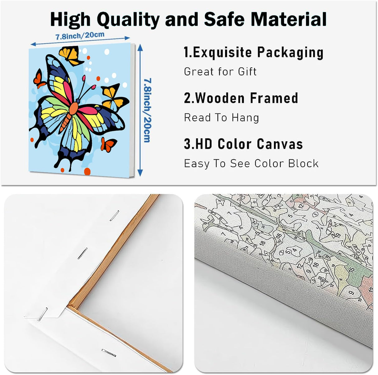 nekpiahu 2 Framed Butterfly Paint by Numbers Kit for Kids - Kids Paint by Number Kits Age 5-8-12, Easy Acrylic Oil Paint by Number for Kids 8x8inch nekpiahu