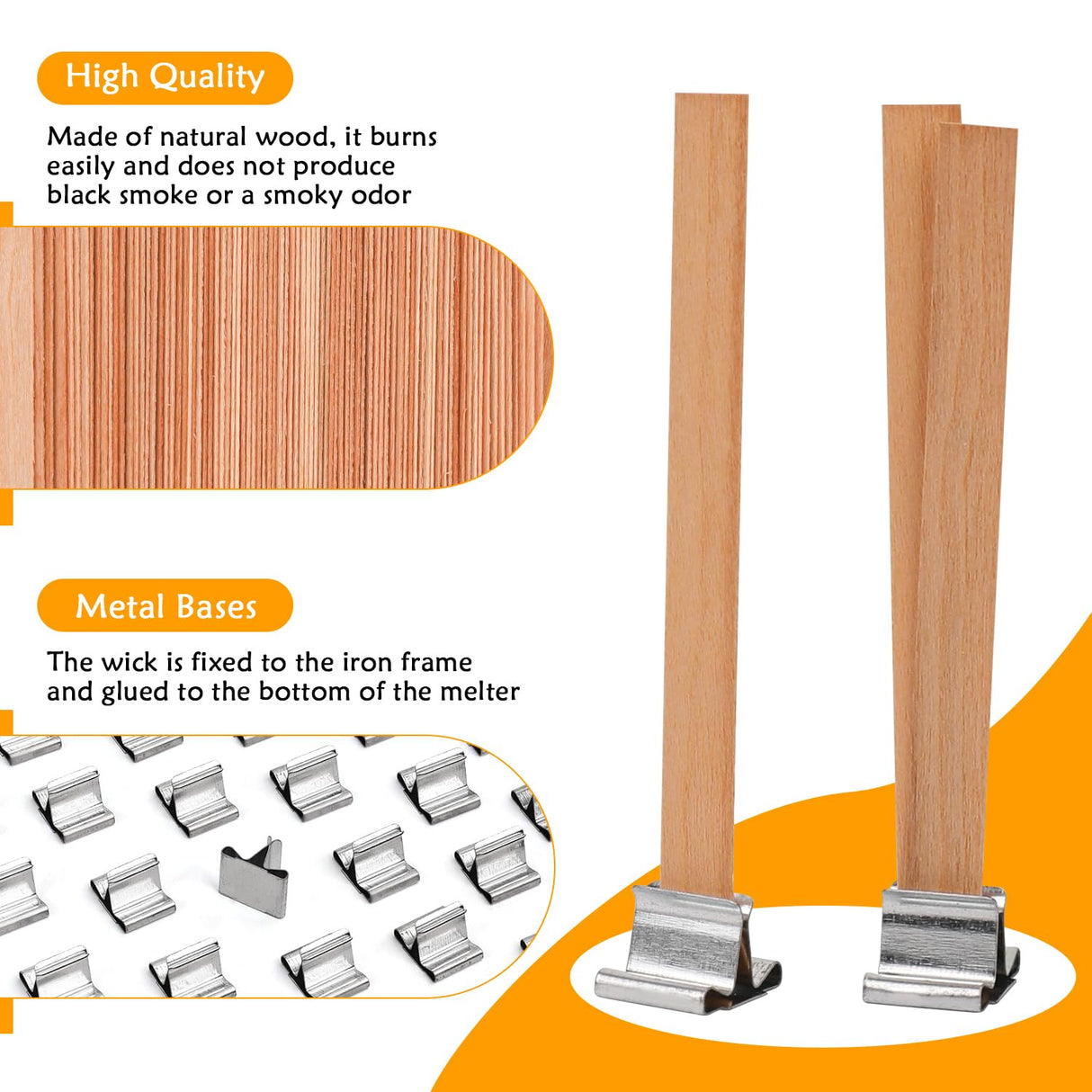 Wood Wicks for Candles Making,50pcs Wooden Candle Wicks,50pcs Wick Stickers,for Soy Wax, Beeswax, Coconut Wax - DIY Candle Making Supplies for Beginners & Professionals Blingfun