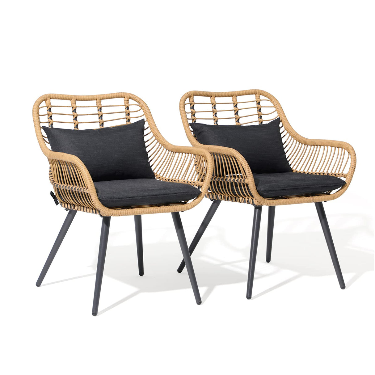JOIVI Outdoor Patio Wicker Chairs Set of 2, Rattan Dining Chairs with Cushion and Armrest, Porch Chairs Outdoor Seating with Iron Frame, Balcony Furniture for Apartments, Lawn, Backyard, Garden, Black JOIVI