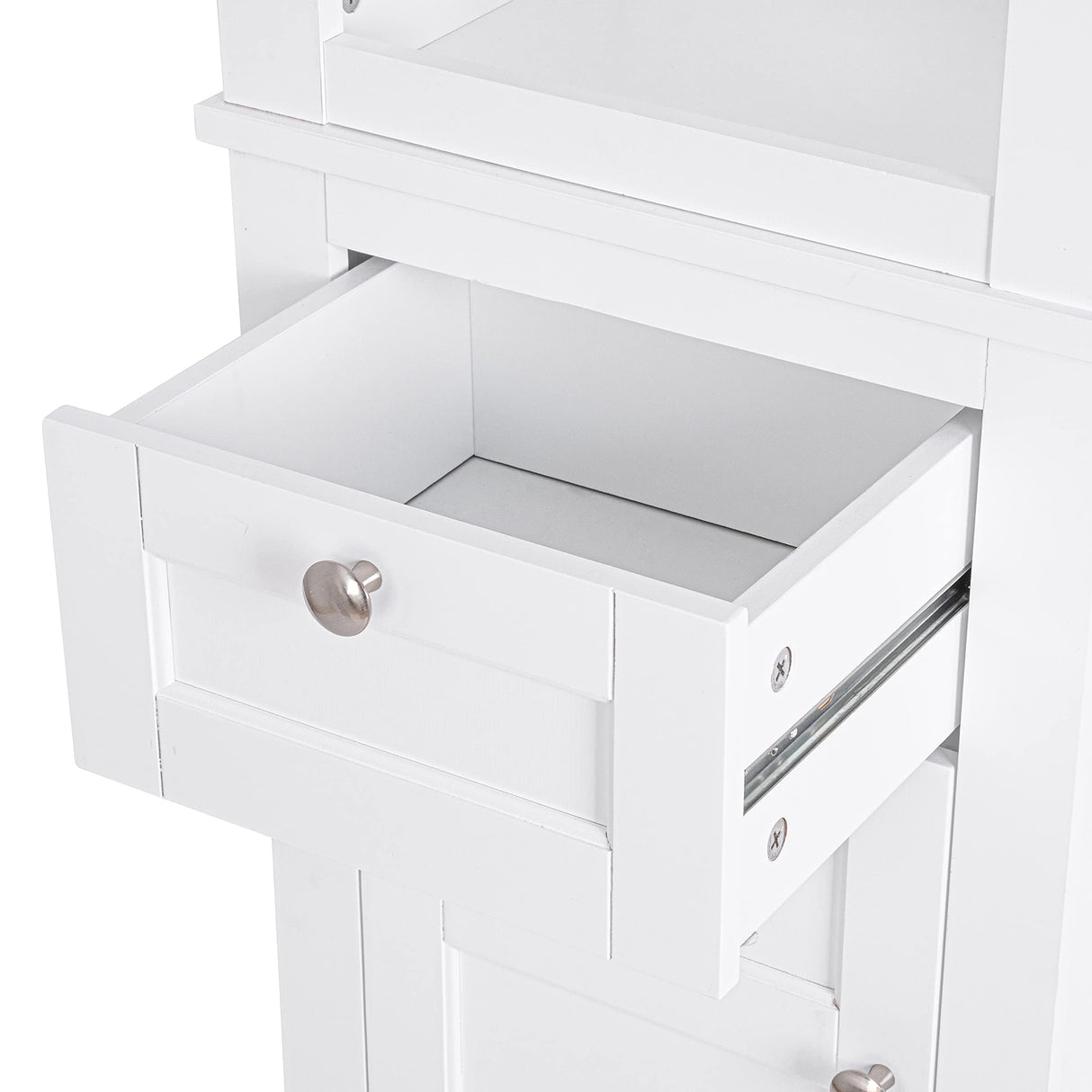 Spirich Bathroom Freestanding Storage Cabinet with Two Tier Open Shelves, Tall Slim Cabinet with Door and Drawer, Floor Linen Tower (White) Spirich
