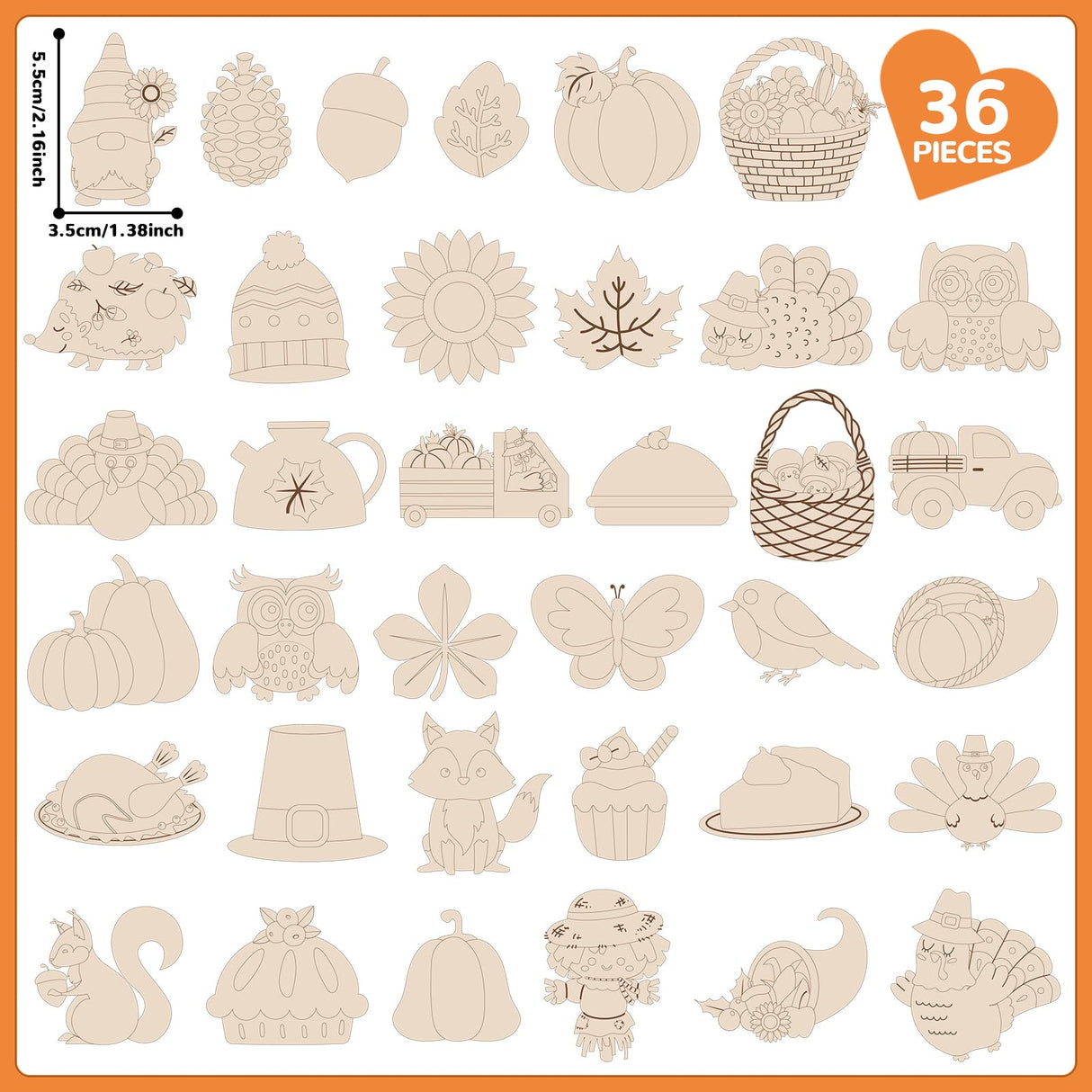 Fall Wooden Crafts Magnets Kits for Kids, 36 pcs Creativity Art DIY Painting Kit Supplies Decorate Your Own Painting Activities for Thanksgiving, Birthday Harvest Party Favors Gifts for Boys Girls gisgfim