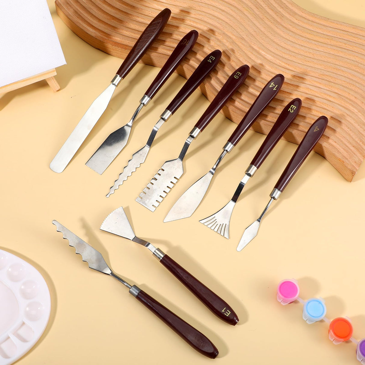 MBAIYO 27 Pcs Palette Knife Set, Stainless Steel Painting Knife Set Wood Handle Palette Knives Paint Spatula Pallet Knives for Acrylic Paint Tools for Canvas Oil Painting Mixing and Texturing MBAIYO