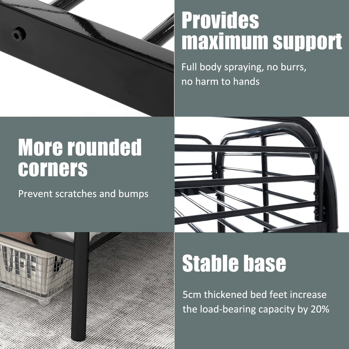 Flolinda Metal Bunk Bed Twin Over Twin, Heavy Duty Bunk Beds with 2 Ladders and 11.8" Full-Length Guardrail, Space-Saving Bunk Bed with Storage, No Box Spring Needed, Easy Assemble, Black Flolinda