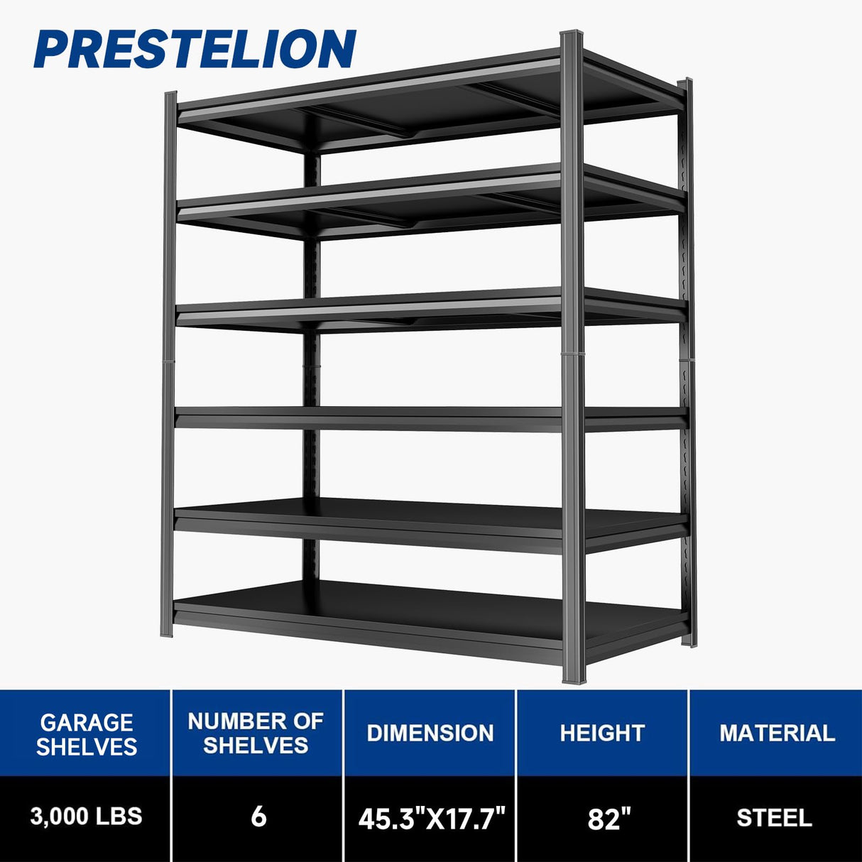 PRESTELION 6 Tier Metal Garage Shelving Heavy Duty 3500Lbs Adjustable Storage Shelves Unit Garage Storage Shelves Utility Storage Rack Shelf for Basement, Commercial, Warehouse, Industrial, Black PRESTELION
