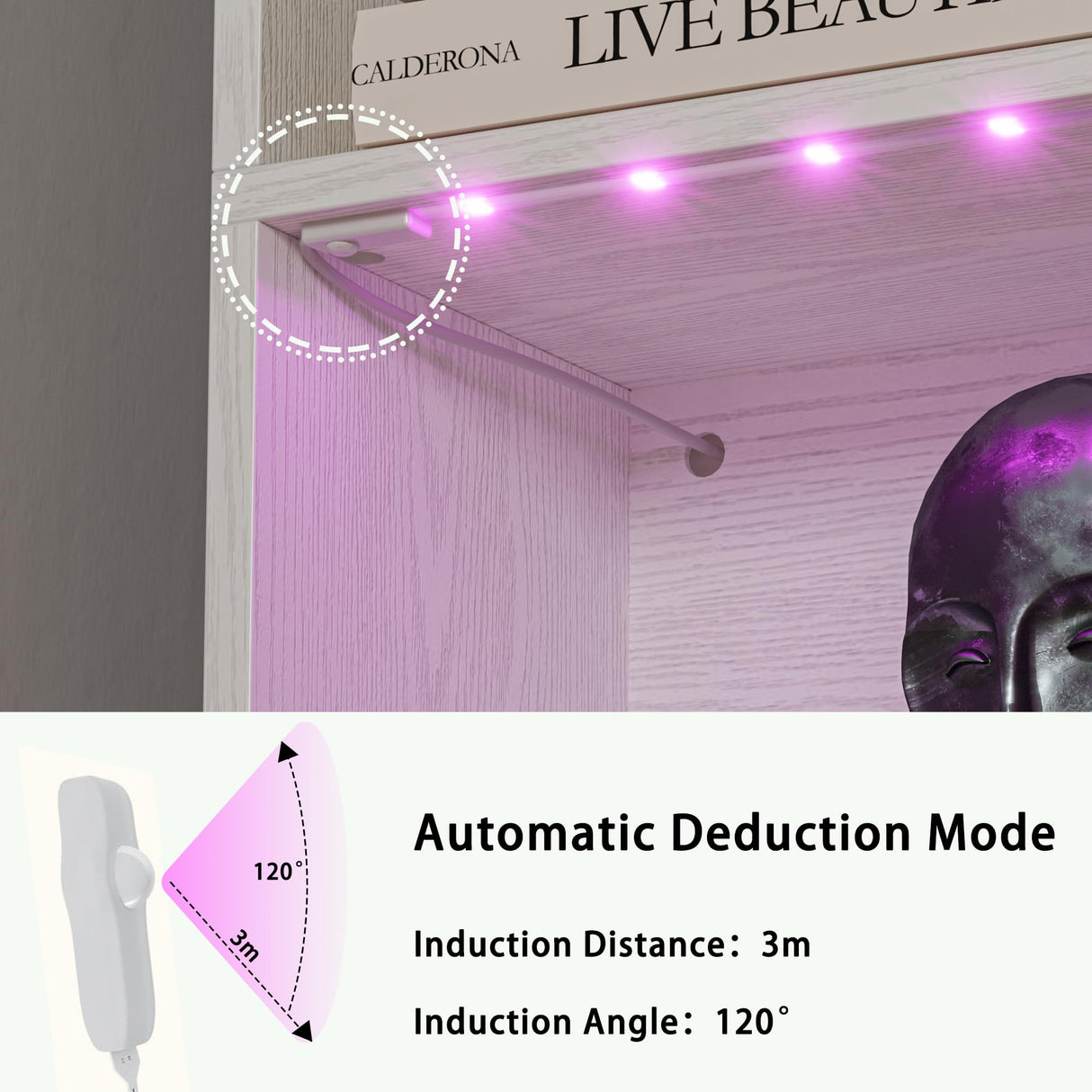 IRONCK 70-Inch Industrial White Tall Bookcase with Adjustable LED Lights IRONCK