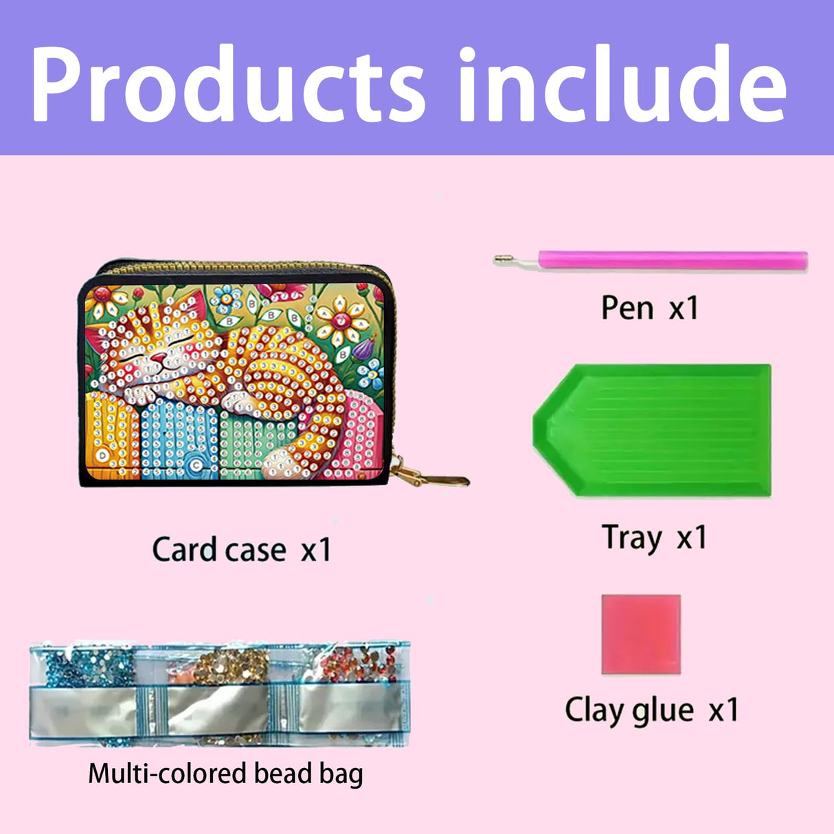 JZHYOAN Cat Diamond Art Zipper Business Small Wallet, 4.33x3.14x0.98 Inch Diamond Art Credit Card Holder, DIY Anti-demagnetization Card Holder Wallet for Woman Adult Man Family JZHYOAN