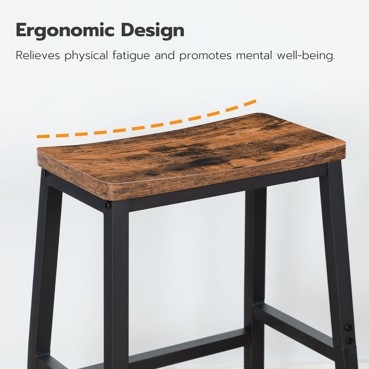 HOOBRO Bar Stools, Set of 2 Bar Chairs, 23.6 Inch Saddle Stools, Kitchen Counter Stools with Footrests, Industrial Stools for Dining Room, Kitchen, Counter, Bar, Rustic Brown and Black BF02MD01 HOOBRO