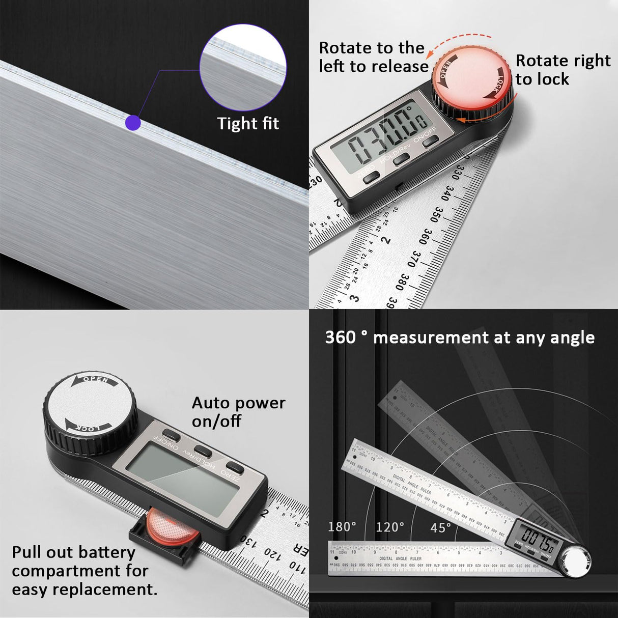 Digital Angle Ruler Finder Protractor, Angle Finder Ruler with 7inch / 200mm, Angle Measuring Tool for Carpenter Wood Working Construction DIY Measurement - Silver Elemirance