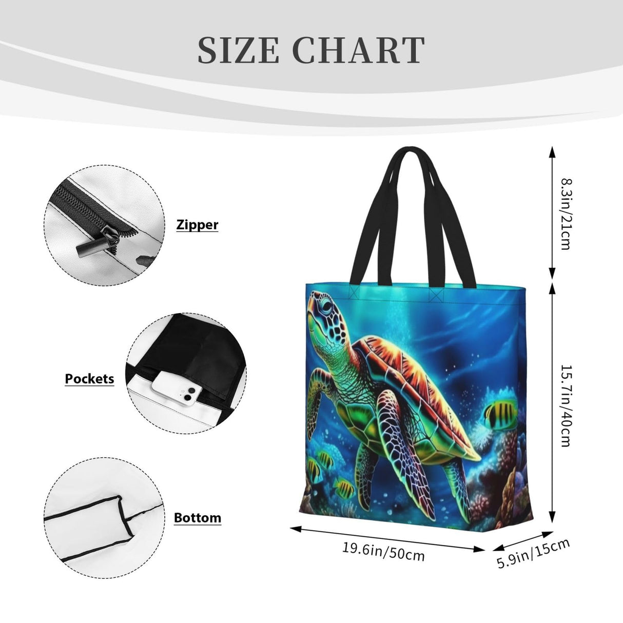 FHEDVBN Sea Turtles Diamond Painting Tote Bags for Women Canvas Tote Purse Large Shoulder Bag Aesthetic Shopping Bags Reusable Grocery Bag Hobo Bags Casual Handbags, Top Zipper Closure FHEDVBN
