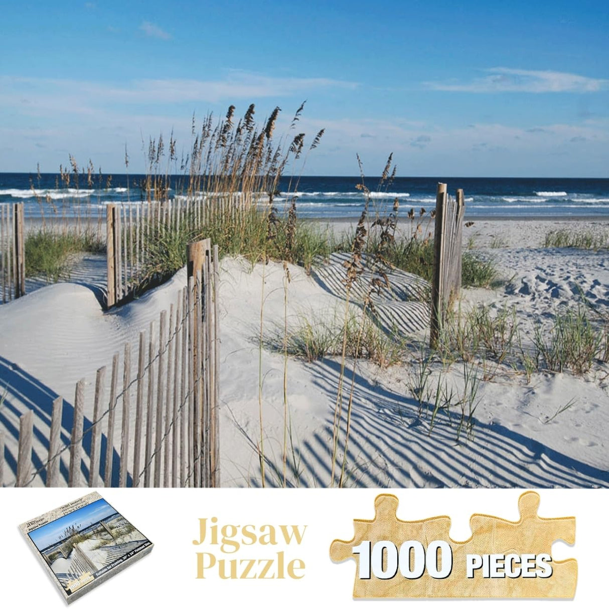 Heritage Puzzle Inc. Wild Dunes 1000 Piece Puzzle - Beach Theme Jigsaw for Adults, Ocean Puzzles, 30x24 inches, Cardboard, 1000 Units, Made in USA Heritage Puzzle Inc.