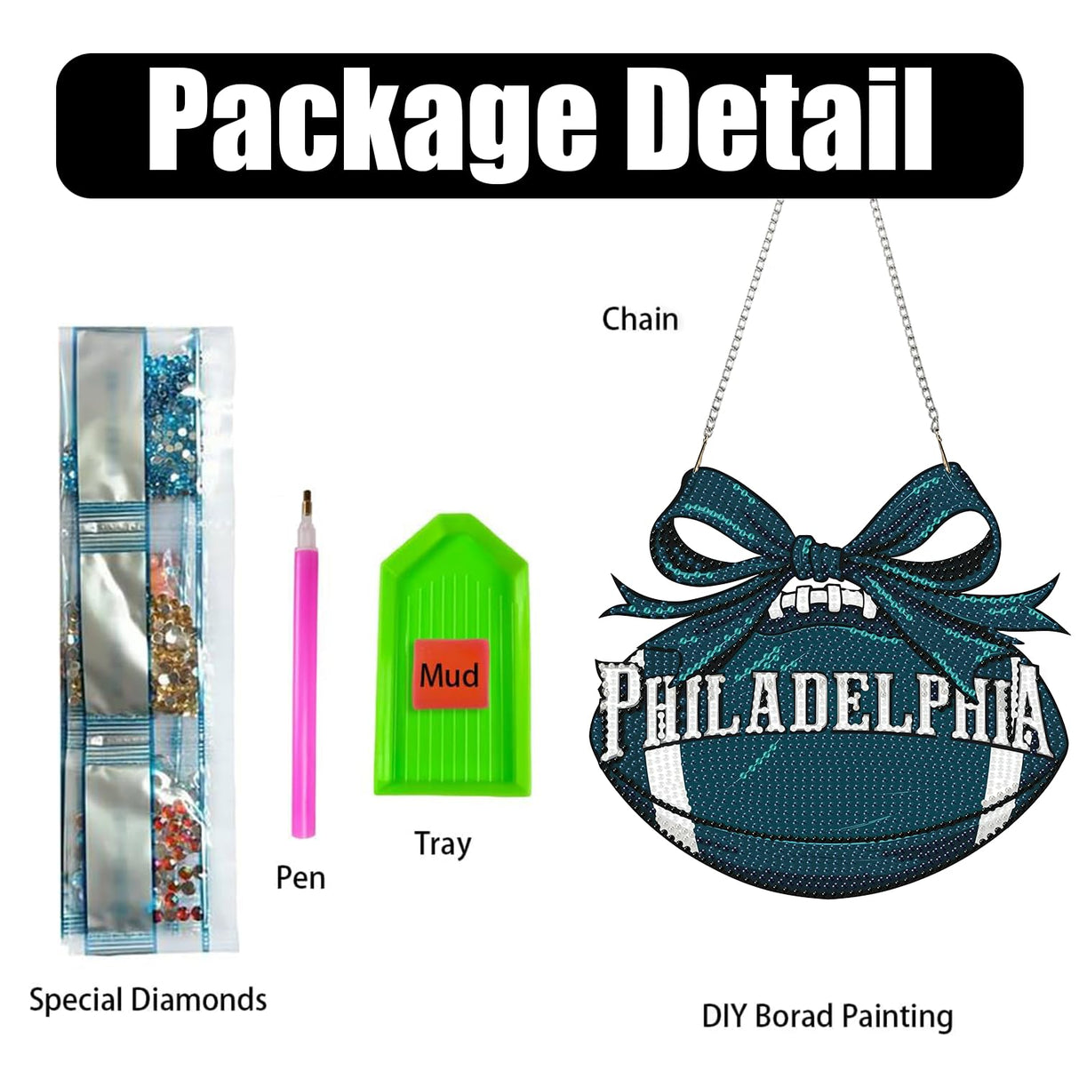 Rertcioph Football Diamond Art Hanging Kit for Adults, DIY Acrylic 5D Diamond Painting Hanging Ornament for Philadelphia Home Wall Decor and Gift Rertcioph