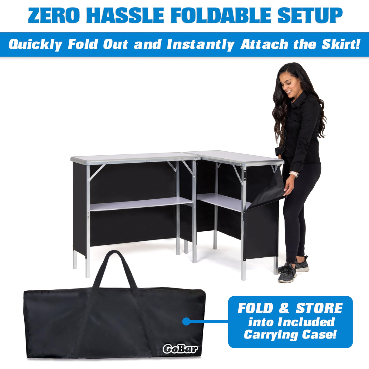 GoBar Portable Double Bar Table Set - Mobile Bartender Station for Events - Includes Carrying Case - Standard or LED GoPong
