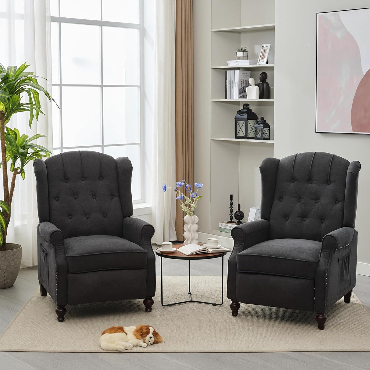 SAMERY Wingback Recliner Chair with Massage and Heat, Push Back Recliner Accent Chair, Modern Tufted Reclining Lounge Single Small Recliner Chair Set of 2 for Small Spaces, Living Room, Office SAMERY