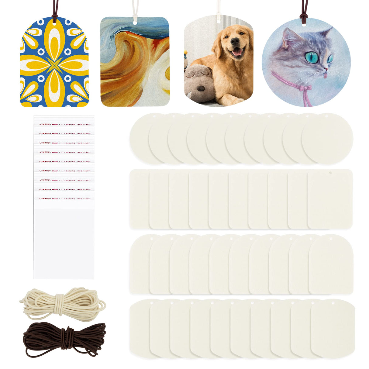 Temlum 40 Pcs Sublimation Blanks Products with Elastic Rope, Clear Bag, Sublimation Blanks for Air Freshener Car Home Hanging Decoration Sublimation Accessories Temlum