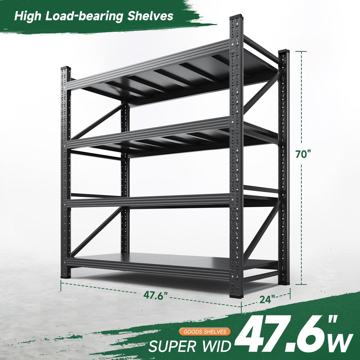 Letaya 3000LBS Storage Shelves Heavy Duty,70" H Garage Shelving Units, 4 Tier Adjustable Utility Rack Shelf,Large Metal Industrial Shelves,for Shop,Warehouse,Basement (48" W x 24" D x 70" H) Letaya