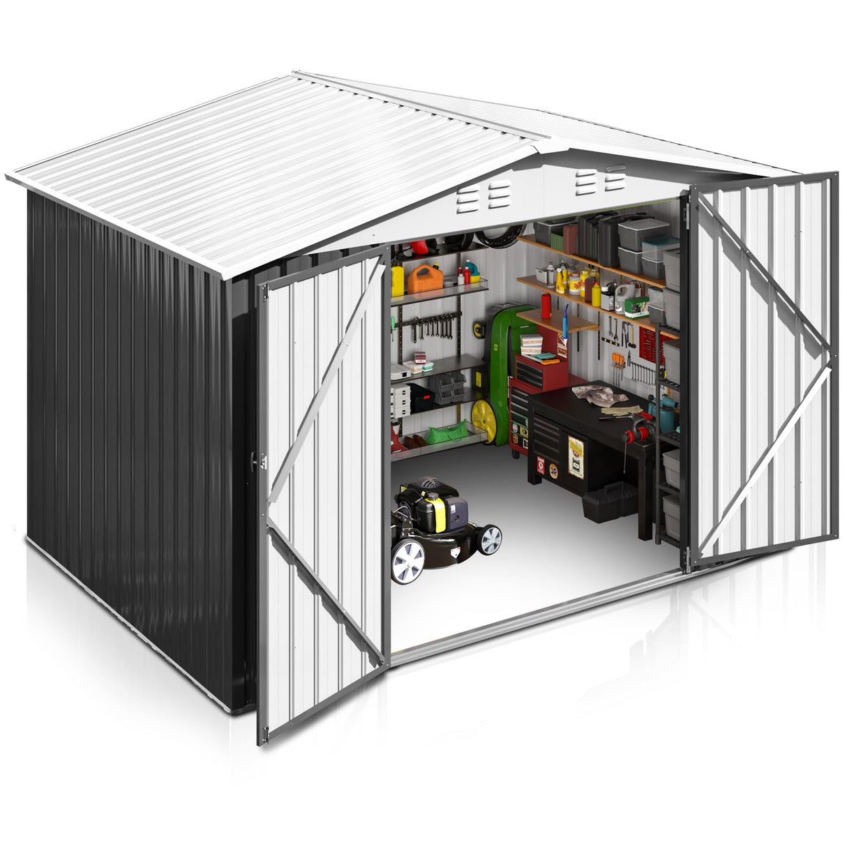 AirWire 6x8 FT Outdoor Storage Shed, Garden Shed with Updated Frame Structure and Lockable Doors, Metal Tool Sheds for Backyard Garden Patio Lawn, Grey AirWire