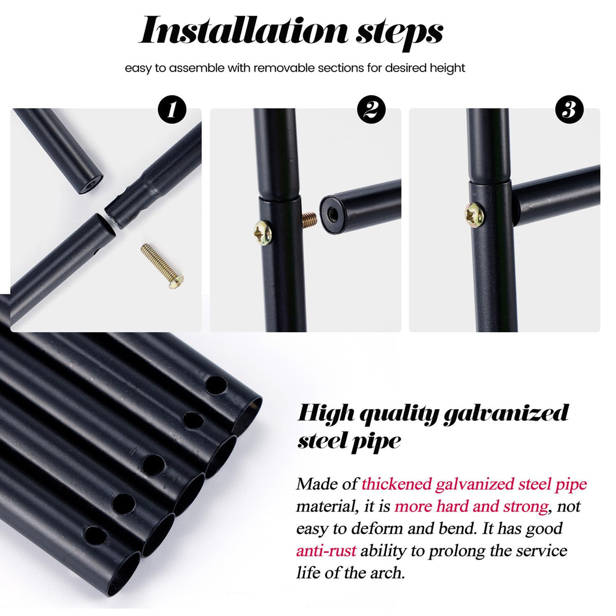 Thickened Rustproof Garden Arch, Wedding Arch- 4.6 * 7.8 or 6.4 * 7.5Ft, Easy to Assemble, Long Lasting and Durable, Metal Arch for Garden Arbor Trellis & Climbing Plant ROOLLYA