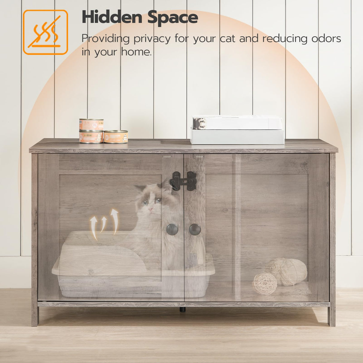 HOOBRO Litter Box Enclosure, Cat Litter Box Furniture with Removable Divider, Large Hidden Litter Box Furniture, Wooden Cat House, End Side Table, 31" L x 17.5" W x 19.7" H, Greige BG03MW01G2 HOOBRO