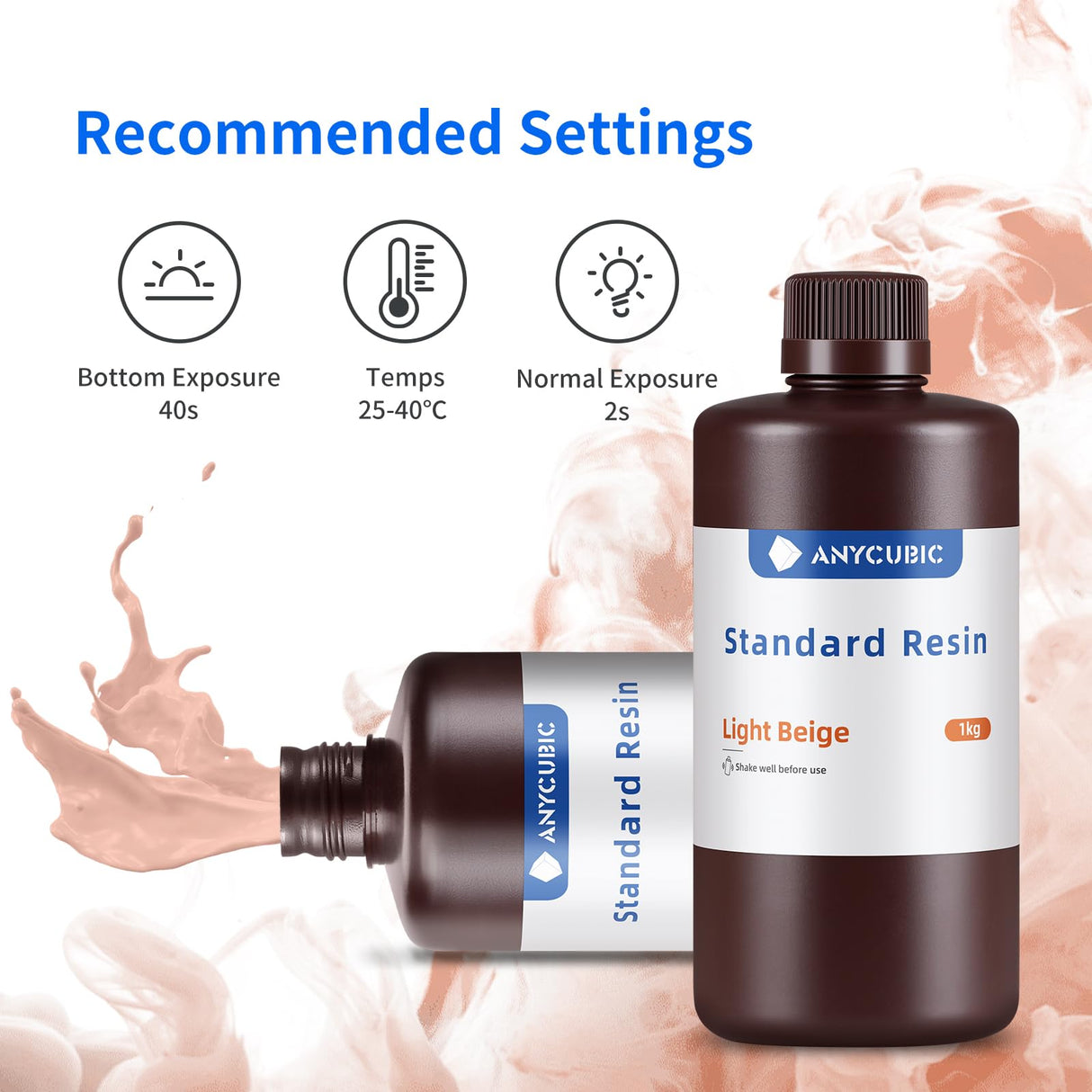 ANYCUBIC 3D Printer Resin, 405nm LCD UV-Curing 3D Resin, High Precision & Rapid Photopolymer Resin for LCD/DLP/SLA Resin 3D Printer (Light Beige, 1kg) ANYCUBIC