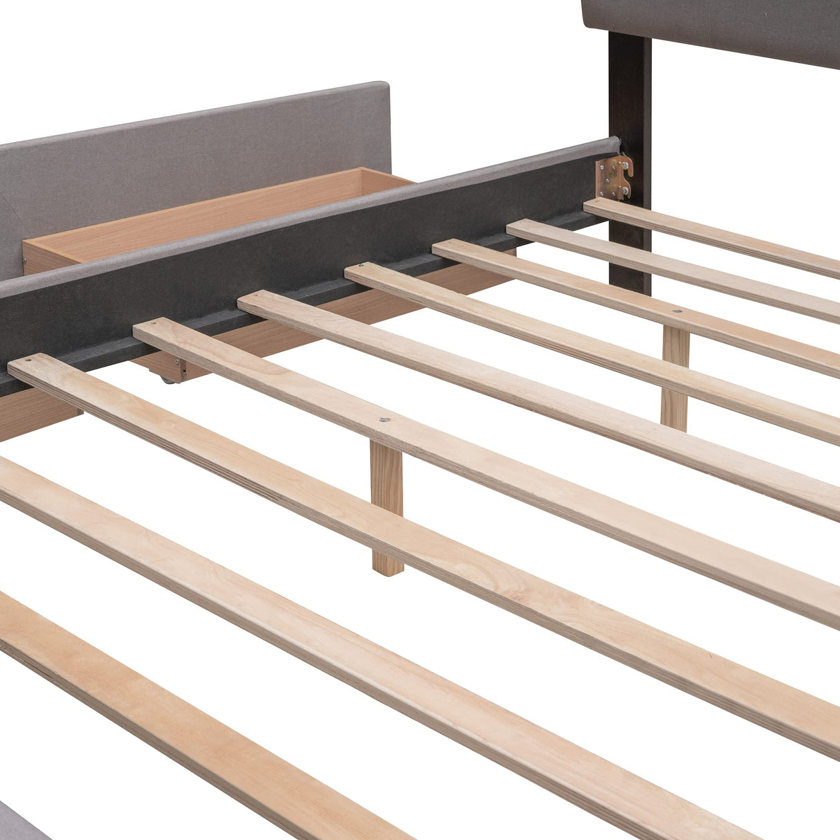 Bellemave Queen Size Platform Bed, Queen Linen Fabric Upholstered Platform Bed Frame with 2 Storage Drawers and 1 Twin XL Trundle, for Kids/Teen/Adults, Wooden Slats Support (Light Gray, Linen) Bellemave